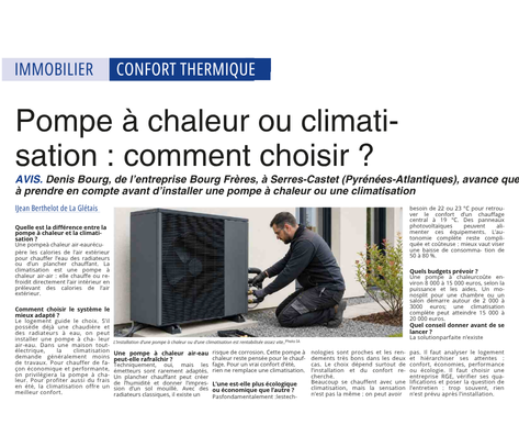 Pompe à chaleur ou climatisation : Denis Bourg partage son expertise dans Sud Ouest